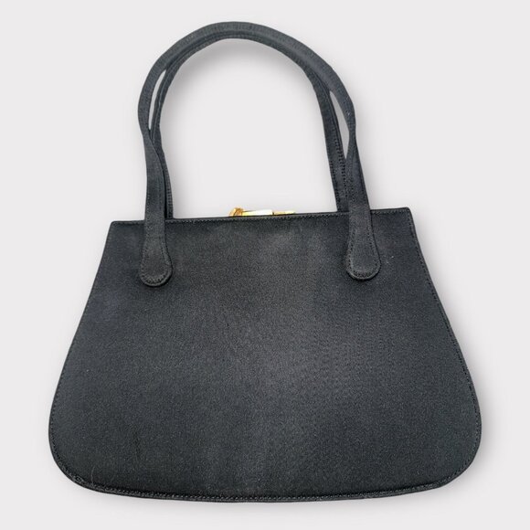 Dofan Vintage Handbag Black Fabric Gold Pave Clasp Purse 60s France Formal Bag - Picture 3 of 8